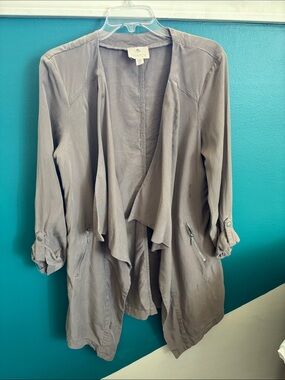 French Grey Open-Front Draped Blazer Jacket